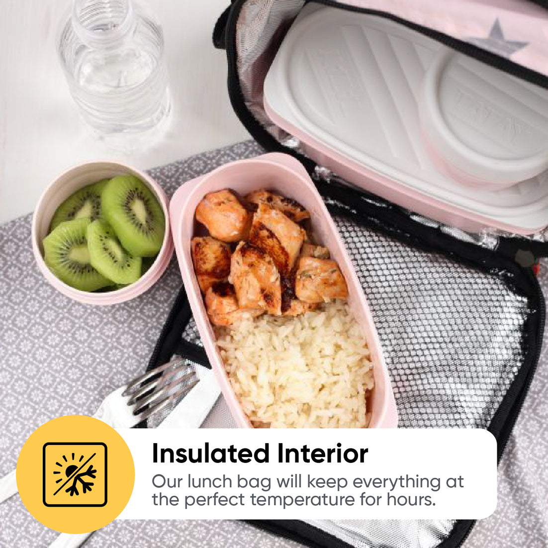 Insulated Lunch Bag with Food Containers, Pink Stars