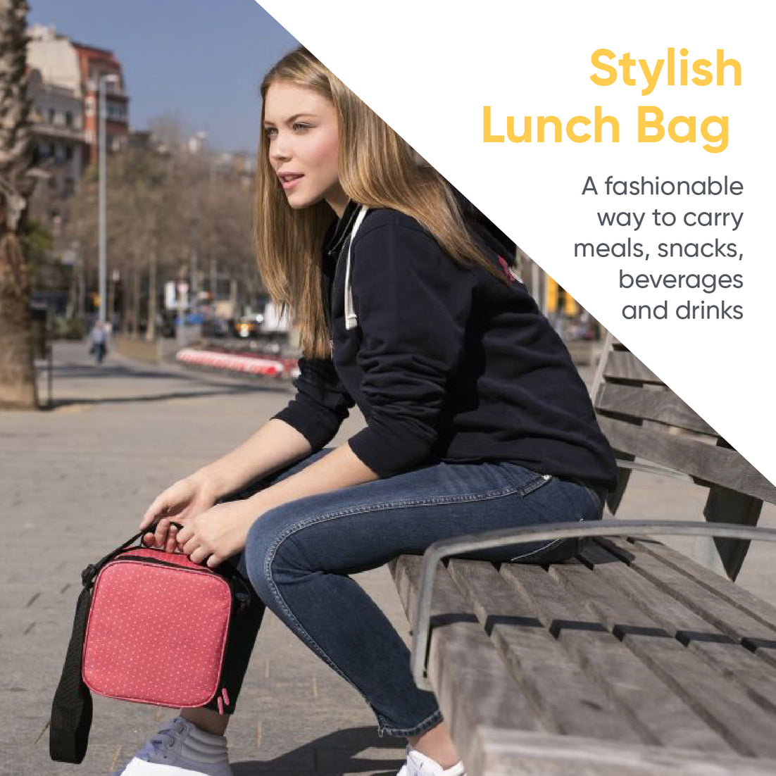 Insulated Lunch Bag with Food  Containers, Red Polka Dots