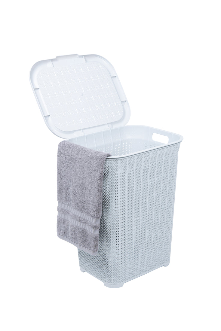 50 Liter Knit Style Laundry Hamper with Cutout Handles - White smoke