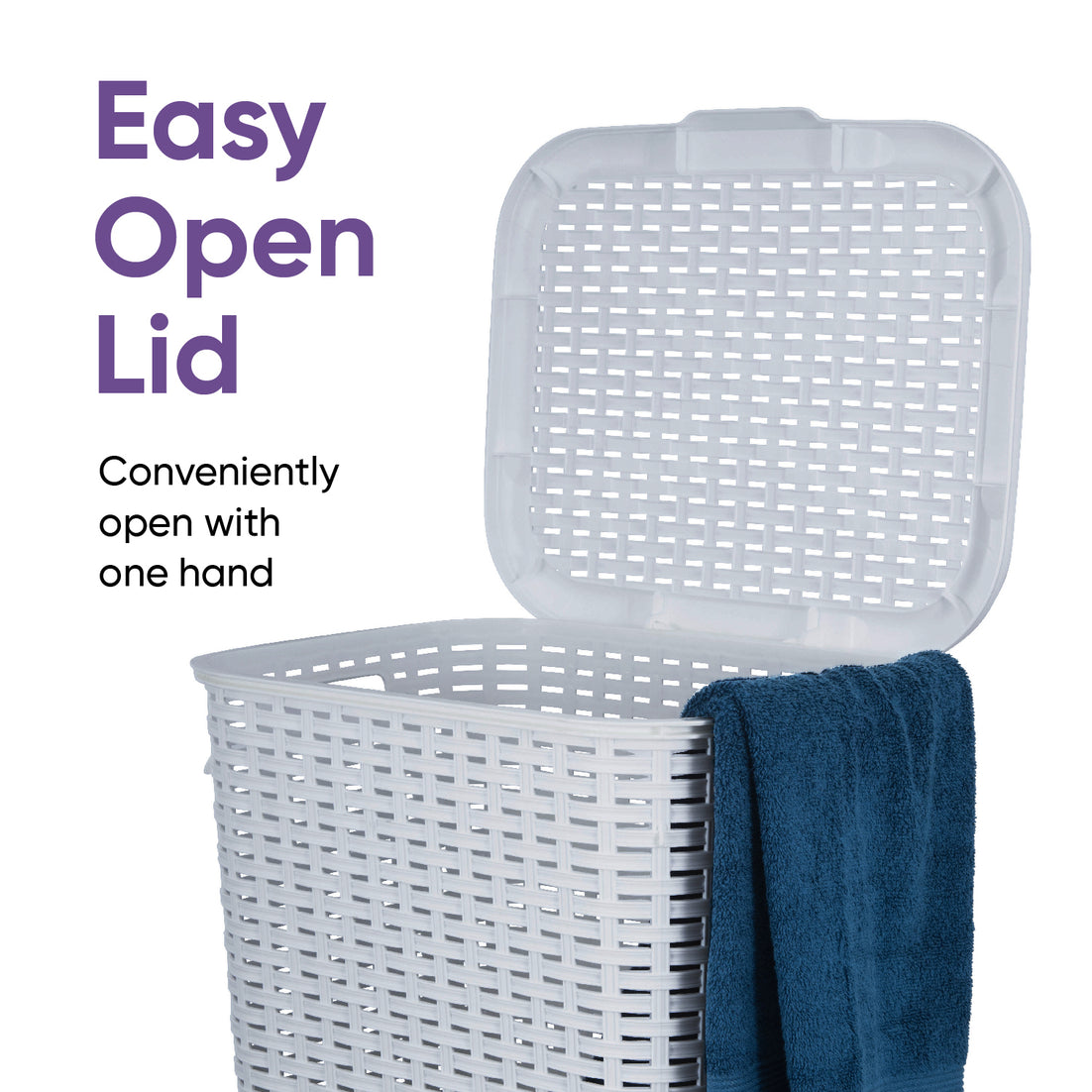 Wicker Style Laundry Hamper, 60 Liter - White Smoke