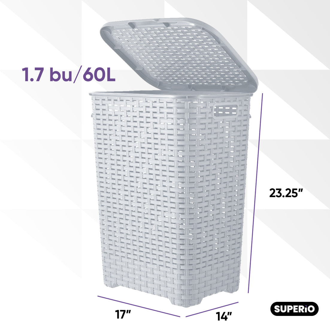 Wicker Style Laundry Hamper, 60 Liter - White Smoke