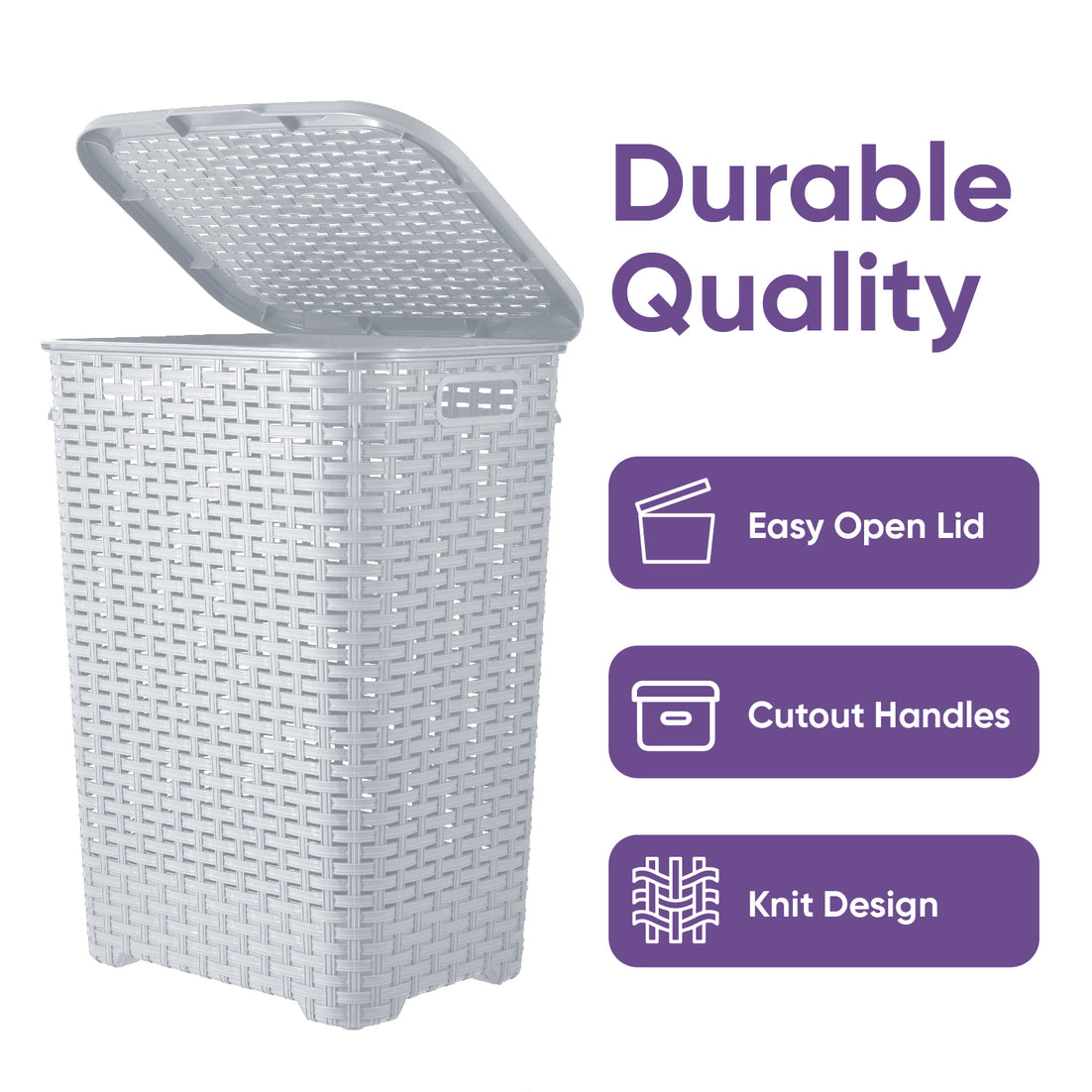Wicker Style Laundry Hamper, 60 Liter - White Smoke