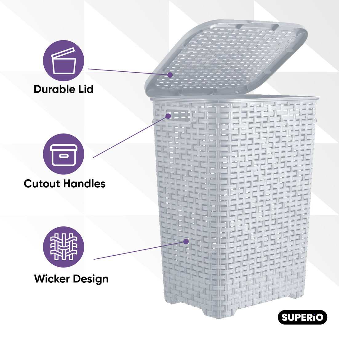 Wicker Style Laundry Hamper, 60 Liter - White Smoke