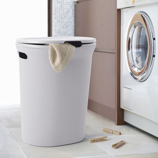 40 Liter Ribbed Laundry Hamper White Smoke