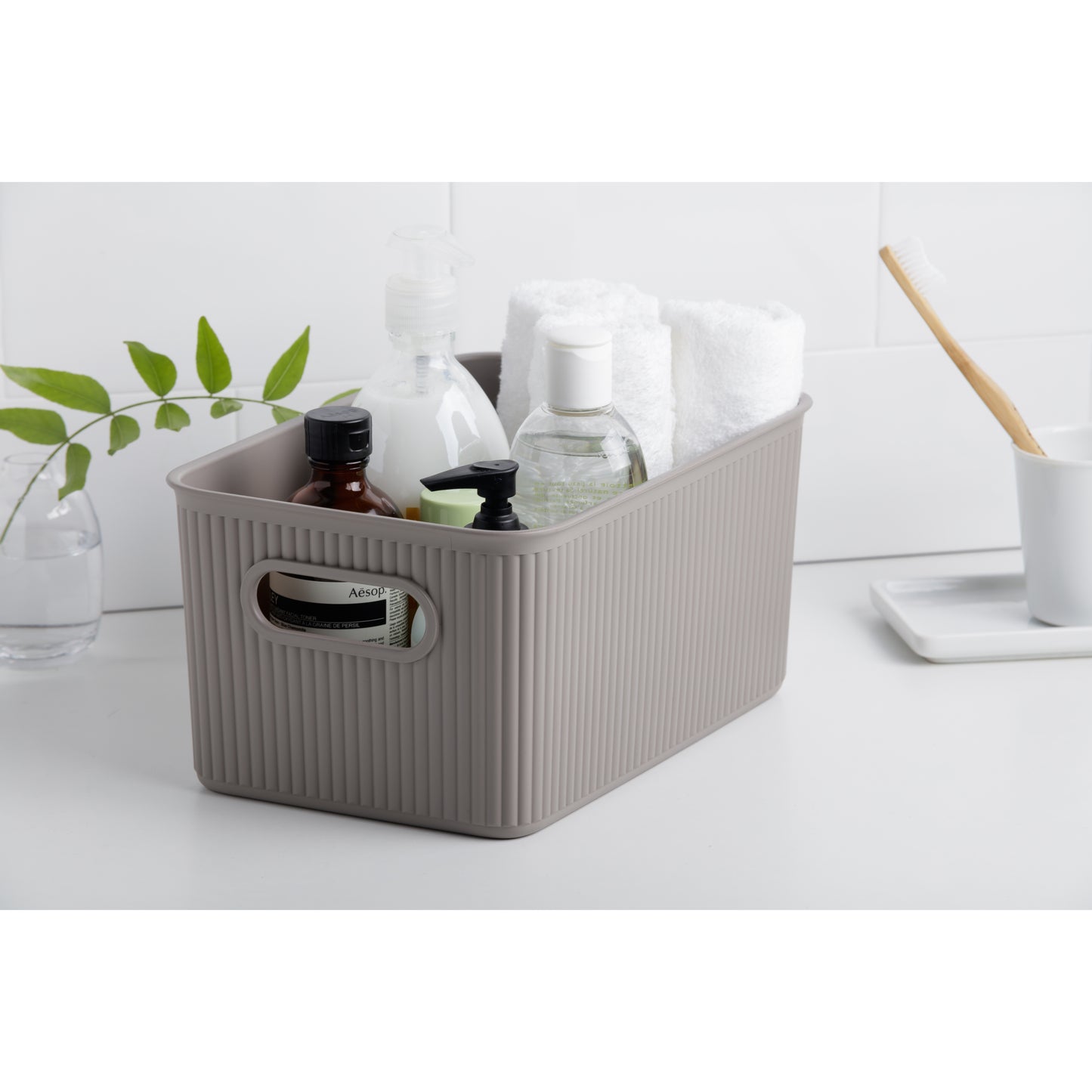 5 Liter Ribbed Storage Bin Taupe