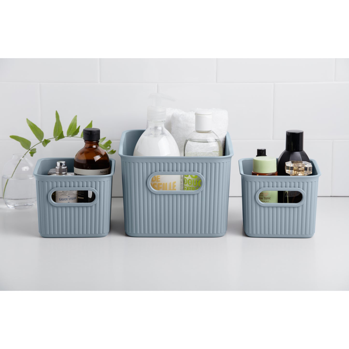 5 Liter Ribbed Storage Bin Stone Blue