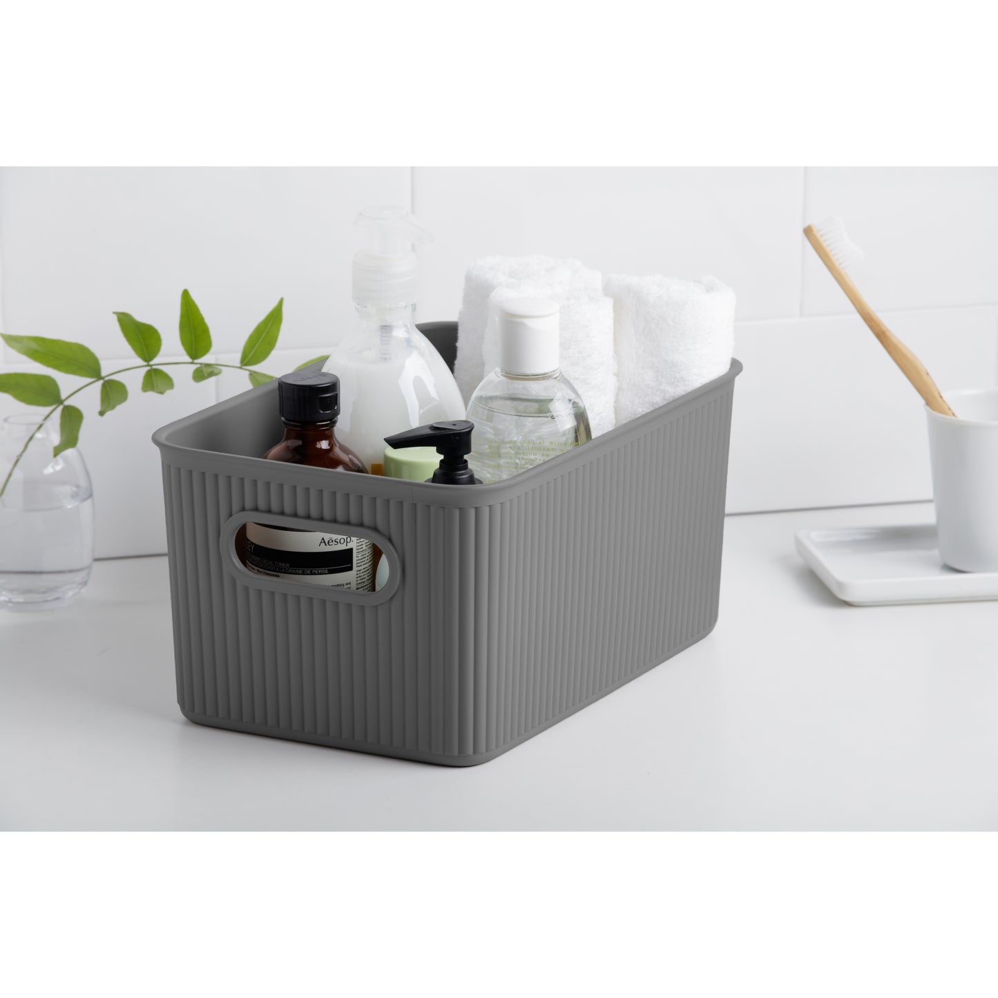 5 Liter Ribbed Storage Bin Grey