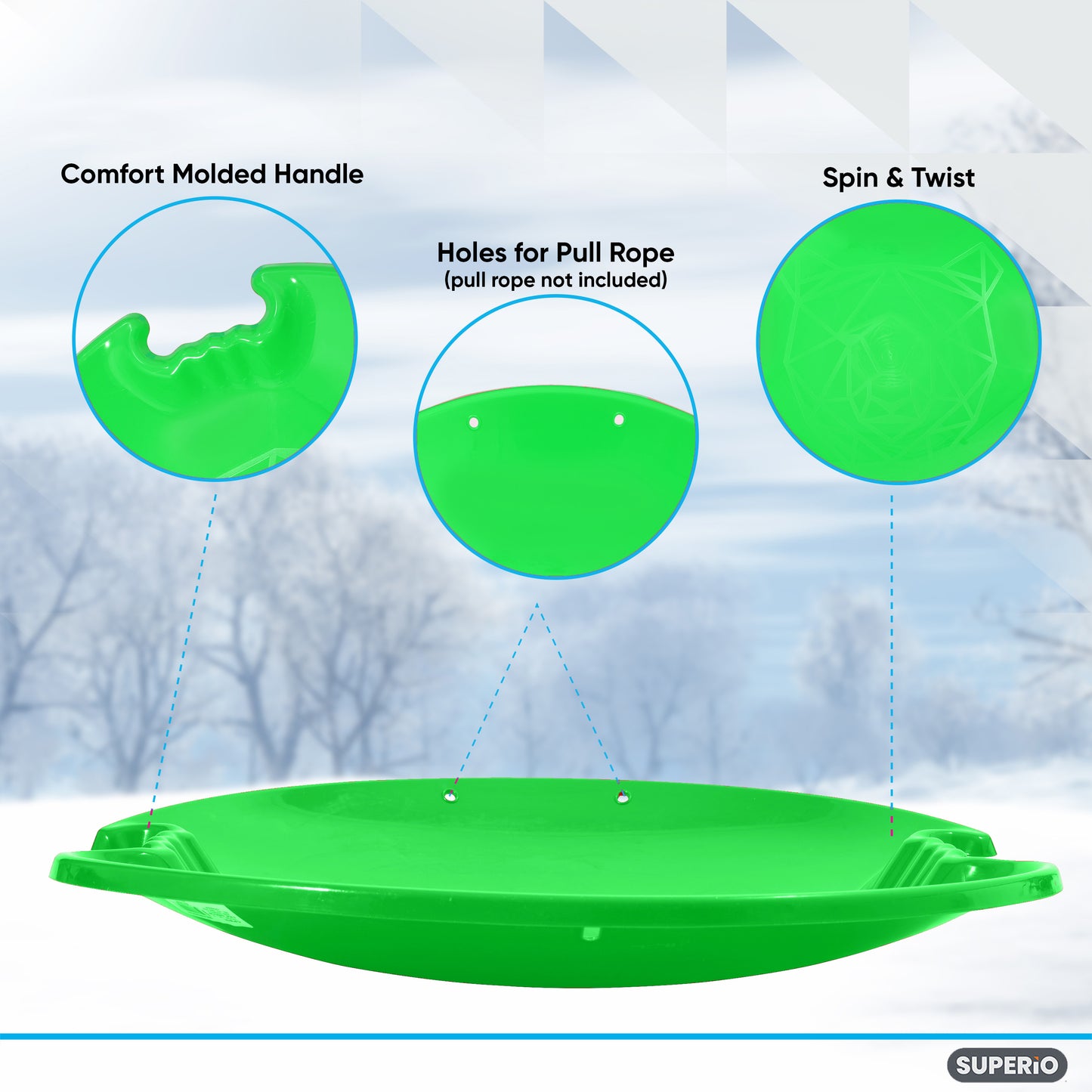 Superio Round Avalanche Snow Saucer Sled, 26" Green