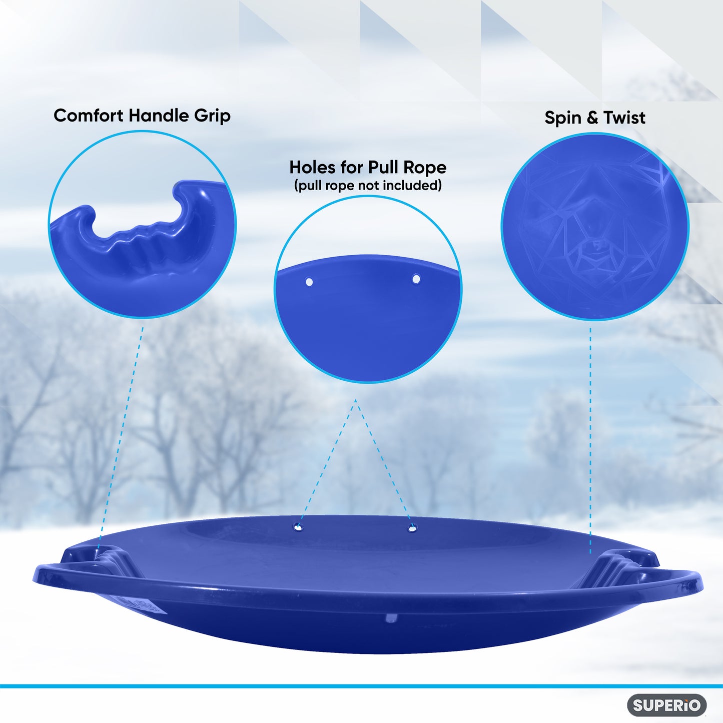 Superio Round Avalanche Snow Saucer Sled, 26" Blue