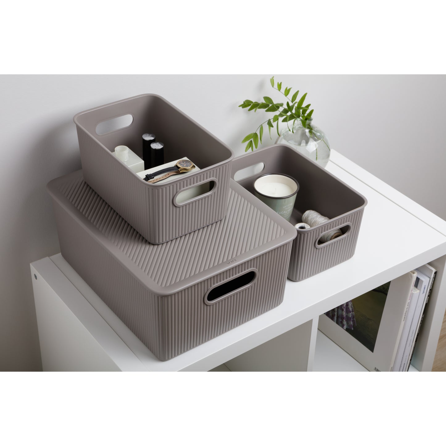 5 Liter Ribbed Storage Bin Taupe