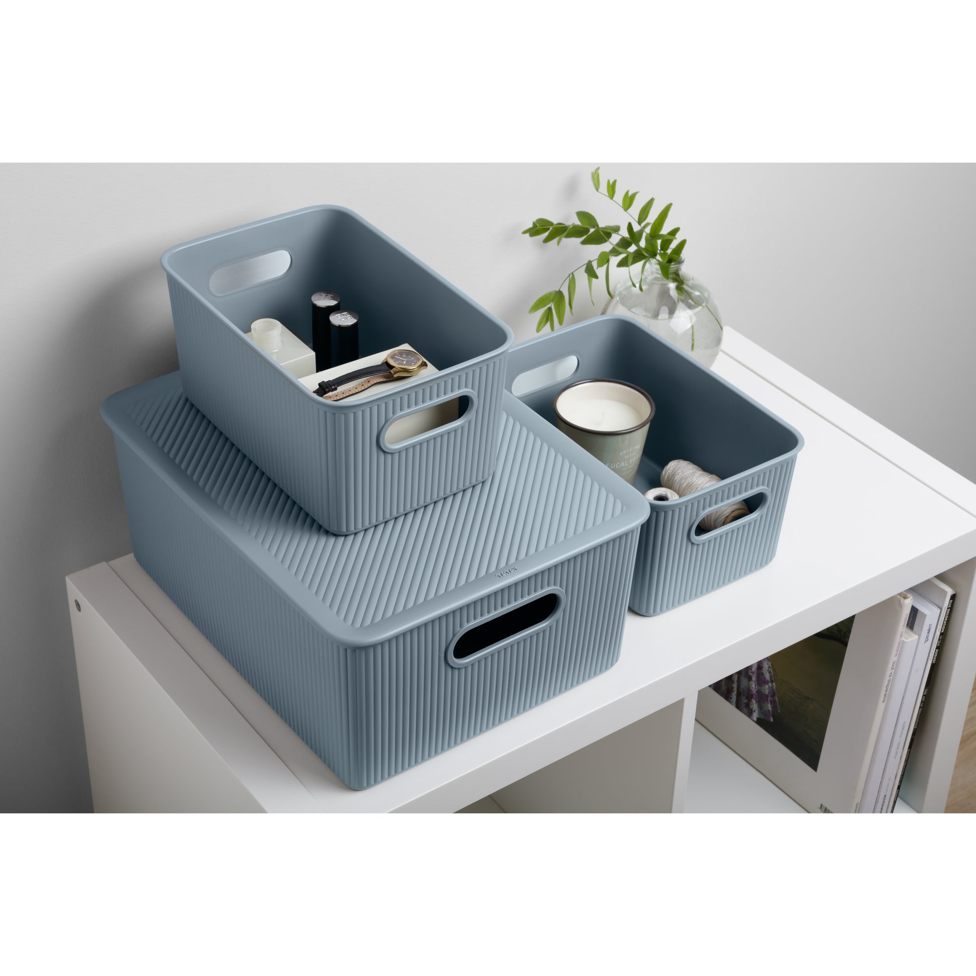 Superio 22 L Ribbed Storage Bin - Stone Blue