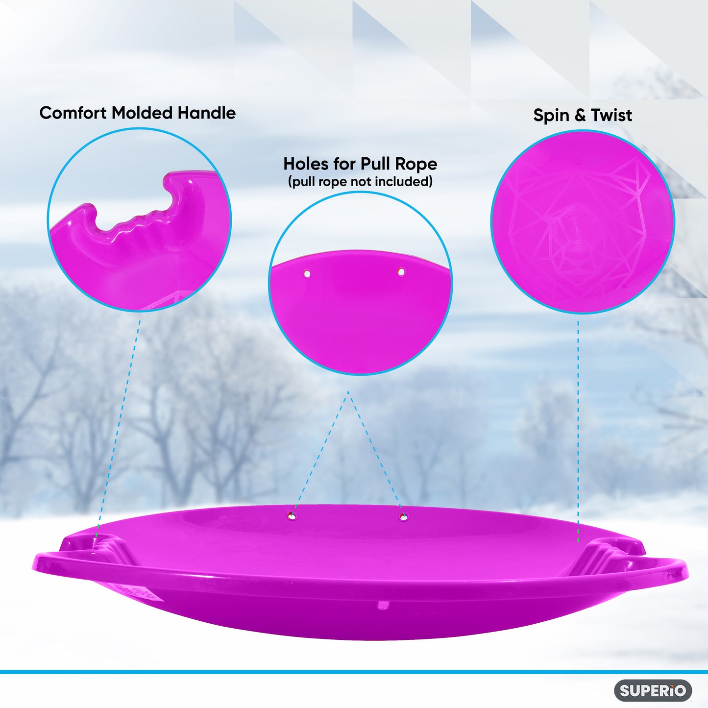 Superio Round Avalanche Snow Saucer Sled, 26:, Fuchsia Pink