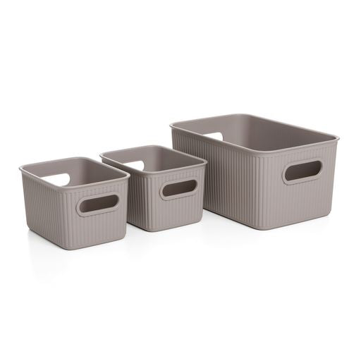 Set of 3 Ribbed Storage Bin Taupe