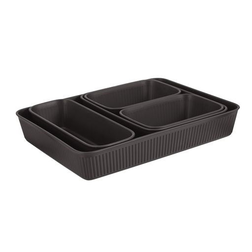 Set of 5 Ribbed Storage Bin Root Beer Brown