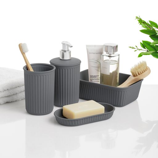 Set of 4 Bathroom Accessory Set Grey