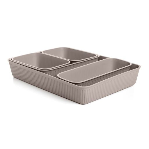 Set of 5 Ribbed Storage Bin Taupe