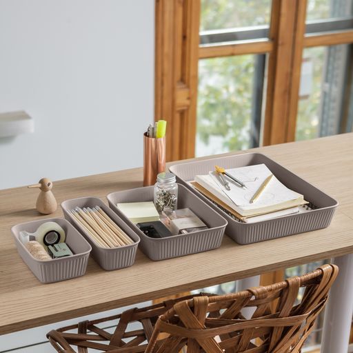 Set of 5 Ribbed Storage Bin Taupe