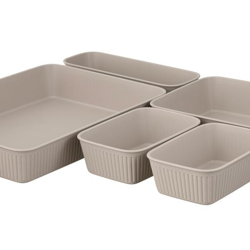 Set of 5 Ribbed Storage Bin Taupe