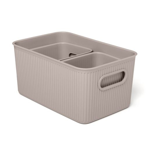 Set of 3 Ribbed Storage Bin Taupe
